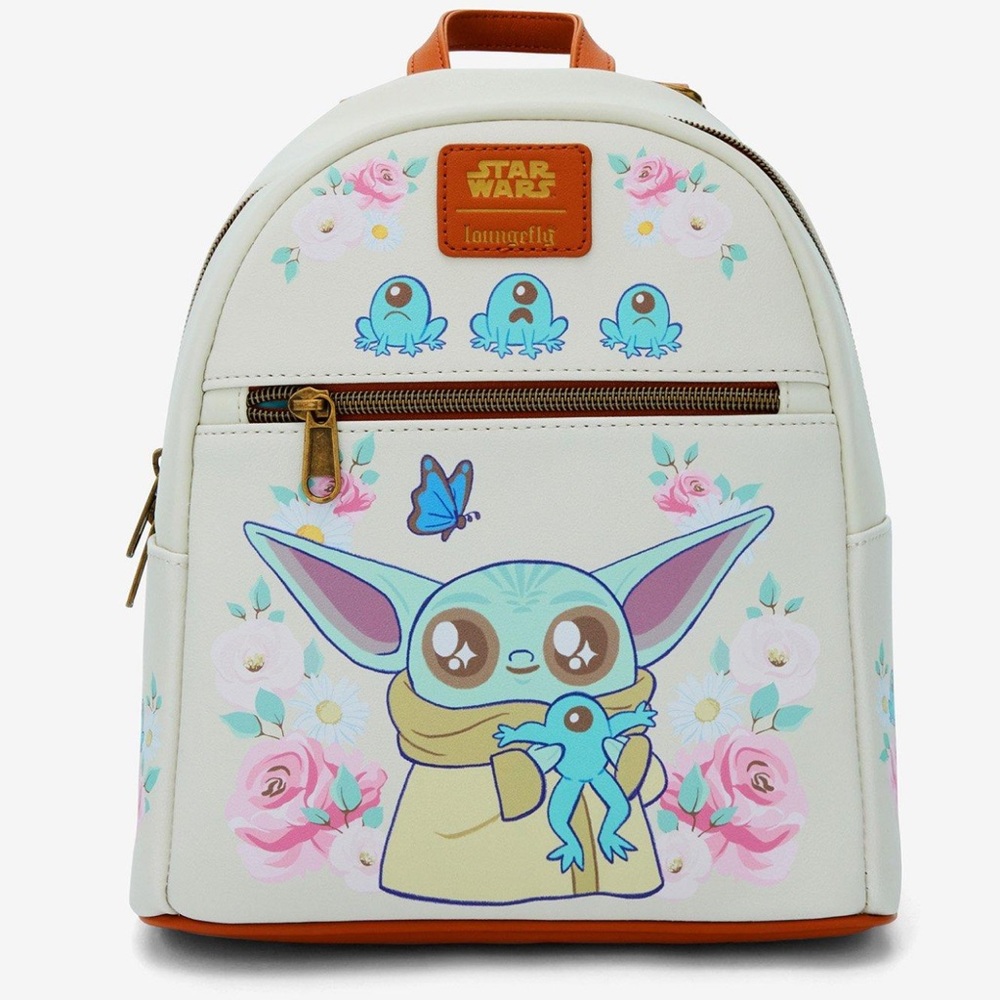 NWT Loungefly Star Wars The Mandalorian Grogu With Frogs & Flowers Mini Backpack